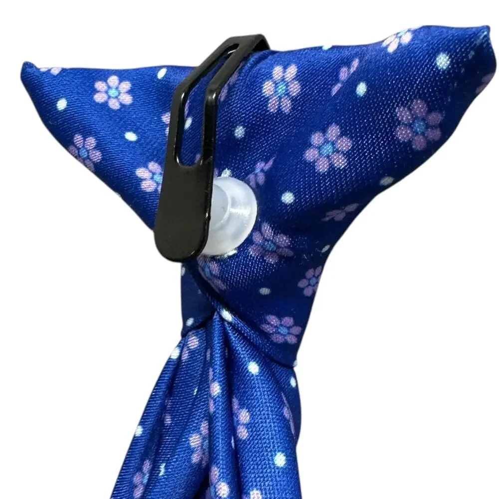 Kids Slim Tie Clip On Necktie Boys Blue Floral Pre-tied 14.5x1.5 Ready to Wear